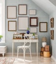 Mockup frames in vintage interior background