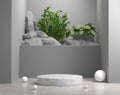 Mockup Geometry Podium Gray Scene With Natural Plant And Rock Background 3d Render