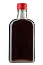 Mockup Glass Dark Bottle. Sweet Syrup, topping. Aluminium Red Cap. Medical. Bottle With Cough Medicine Syrup . Illustration Royalty Free Stock Photo