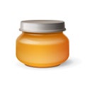 Mockup Glass Jar Of Honey, Jam, Jelly Yellow . Organic Baby Food Puree. Illustration Isolated On White Background. Mock Royalty Free Stock Photo