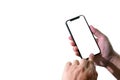 Mockup hands holding mobile phone with blank screen