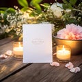 mockup harmoniously blends paper, candle, and flowers into a stylish and minimalistic presentation