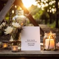 mockup harmoniously blends paper, candle, and flowers into a stylish and minimalistic presentation