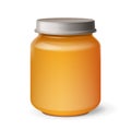 Mockup Honey, Jam, Jelly Yellow Glass Jar. Organic Baby Food Puree. Illustration Isolated On White Background. Mock Up Royalty Free Stock Photo