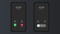 Mockup incoming call, voicemail screen, smartphone interface vector template. Flat UI, UX for application. New Call Royalty Free Stock Photo