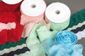 Mockup label reel coil of color cotton natural tapes ribbon