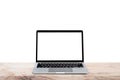 Mockup laptop computer blank screen on wood table, Isolated on white background Royalty Free Stock Photo