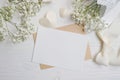 Mockup Letter with a calligraphic pen greeting card for St. Valentine`s Day in rustic style with place for your text, Flat lay, t