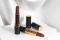 Mockup of lipstick cosmetic makeup product, branding of beauty fashion, red rose lips on white Royalty Free Stock Photo