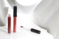 Mockup of lipstick cosmetic makeup product, branding of beauty fashion, red rose lips on white Royalty Free Stock Photo