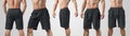 Mockup of male black shorts on a young guy for design presentation, set with front, side and back views Royalty Free Stock Photo