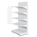 Mockup, Mock Up White Blank Empty Shelf Stopper Banner Showcase Displays With Retail Shelves Products 3D On Isolated.