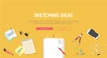 Mockup modern flat design concept creative idea sketch process