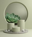 Mockup Modern Luxury Podium Collection Set On Gray Marble Base With Tropical Plant Background 3d Render