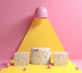 Mockup Modern Minimal Abstract Geometric Podium Under Yellow Light Lamp Concept And Pink Color Tone Background 3d Render