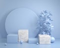 Mockup Modern Minimal Blue Podium Scene For Show Products With Plant Background 3d Render