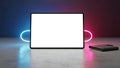 Mockup of modern square light box with colorful led lighting eff Royalty Free Stock Photo