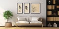 Mockup multi - frame photo collage in a cozy corner in an japanese style living room