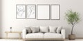 Mockup multi - frame photo collage in a cozy corner in an japanese style living room