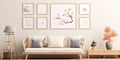 Mockup multi - frame photo collage in a cozy corner in an japanese style living room