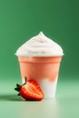 A mockup of natural ice cream with fresh strawberry. Healthy food, healthy lifestyle, the concept of a sports fitness