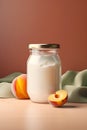 A mockup of natural yogurt with fresh apricot in glass jar. Healthy food, healthy lifestyle, the concept of a sports Royalty Free Stock Photo
