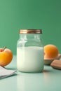 A mockup of natural yogurt with fresh apricot in glass jar. Healthy food, healthy lifestyle, the concept of a sports Royalty Free Stock Photo