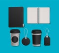 Mockup notebook file mugs and labels vector design