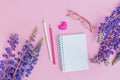 Mockup notebook with lupine flower Royalty Free Stock Photo