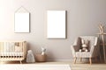 Mockup Nursery Wall Art, Bedroom and baby cot Simple style, cream color. Royalty Free Stock Photo