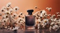 Mockup Perfume bottle with flower minimalism texture photography, Showcase Product, AI Generative Royalty Free Stock Photo