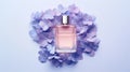 Mockup Perfume bottle with flower minimalism texture photography, Showcase Product, AI Generative Royalty Free Stock Photo