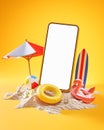 Mockup Phone Summer Holiday Concept Yellow Background 3D Rendering