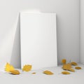 Mockup poster photo frame, fallen leaves and autumn breeze, AI Generaion