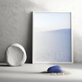 Mockup poster photo frame, indigo stone in the sand, AI Generaion