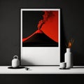 Mockup poster photo frame, lava and volcanoes AI Generaion