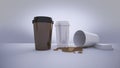 Mockup picture of 3d rendering of white and brown coffee cups