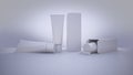 Mockup picture of 3d rendering of white foam tubes and boxes