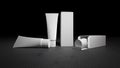 Mockup picture of 3d rendering of white foam tubes and boxes