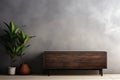 Mockup picture frame in modern living room interior with cabinet on empty dark wall background Royalty Free Stock Photo