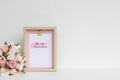 Mockup Picture frame and pink roses. Valentines Day Background concept with copy space. Mock up with photo frame and flowers with Royalty Free Stock Photo