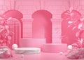 Mockup Pink Empty Step Podium With Building And Wild Concept Abstract Background 3d Render