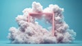 The mockup pink picture frame is set against a light blue pastel background that features ink clouds Royalty Free Stock Photo