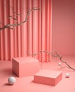 Mockup Pink Podium With Dry Twigs And Clean Curtain Background 3d Render