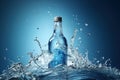 A mockup of a plastic bottle of mineral water with drops on a gradient blue background Royalty Free Stock Photo