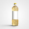 Mockup plastic bottle with vegetable, olive oil, isolated on white background