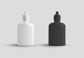 Mockup of plastic white, black jar with lid, dropper for nose, eyes, ears, bottle for liquid, medicine, glue, isolated on Royalty Free Stock Photo