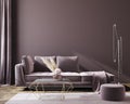 Mockup poster in dark violet monochrome modern living room interior background