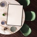 Mockup poster on a dining table made of marble. View from above. 3d Royalty Free Stock Photo