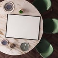 Mockup poster on a dining table made of marble. View from above. 3d Royalty Free Stock Photo